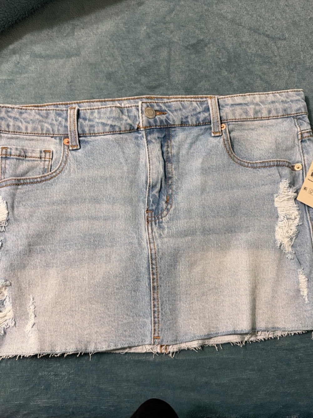 No Boundaries Light Blue Distressed Denim Mini Skirt